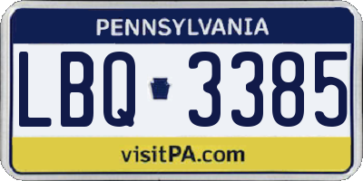PA license plate LBQ3385
