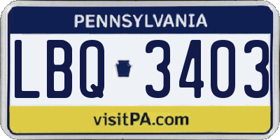 PA license plate LBQ3403
