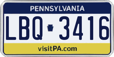 PA license plate LBQ3416