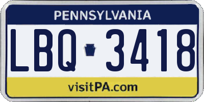 PA license plate LBQ3418