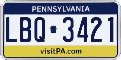 PA license plate LBQ3421
