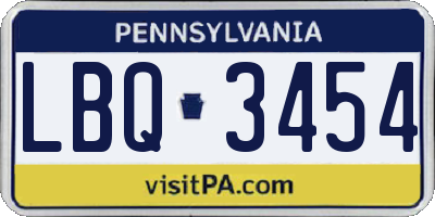 PA license plate LBQ3454