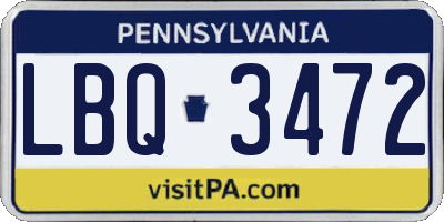 PA license plate LBQ3472