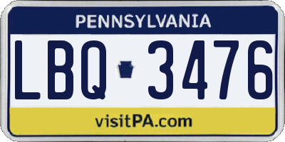 PA license plate LBQ3476