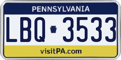 PA license plate LBQ3533