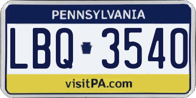 PA license plate LBQ3540