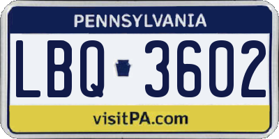 PA license plate LBQ3602
