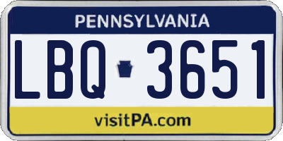 PA license plate LBQ3651