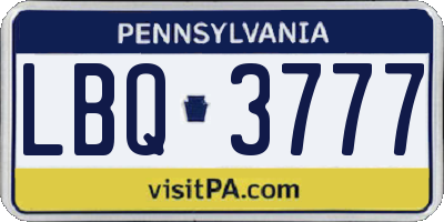 PA license plate LBQ3777