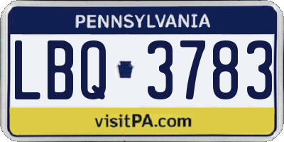 PA license plate LBQ3783