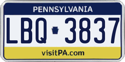 PA license plate LBQ3837