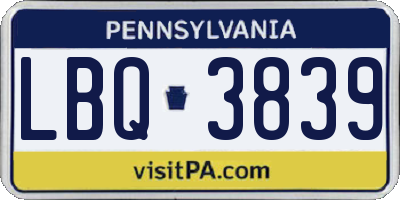 PA license plate LBQ3839