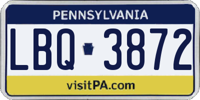 PA license plate LBQ3872