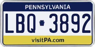 PA license plate LBQ3892