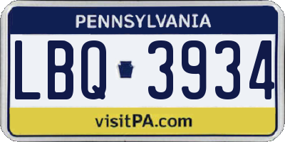 PA license plate LBQ3934