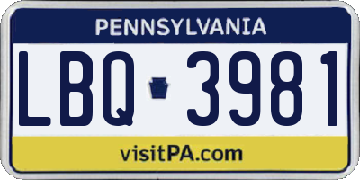 PA license plate LBQ3981