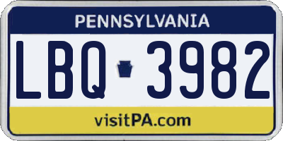 PA license plate LBQ3982