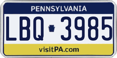 PA license plate LBQ3985
