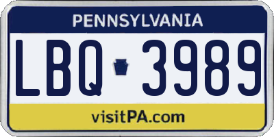 PA license plate LBQ3989