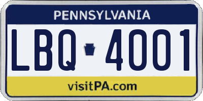PA license plate LBQ4001