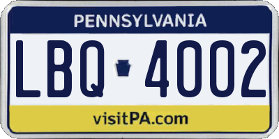 PA license plate LBQ4002
