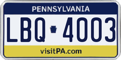 PA license plate LBQ4003