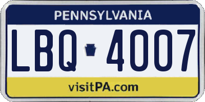 PA license plate LBQ4007