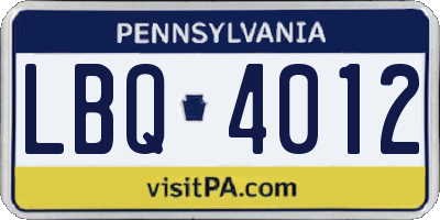PA license plate LBQ4012
