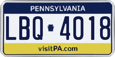 PA license plate LBQ4018