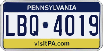 PA license plate LBQ4019