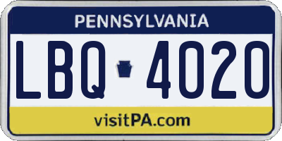 PA license plate LBQ4020