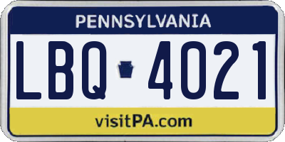 PA license plate LBQ4021