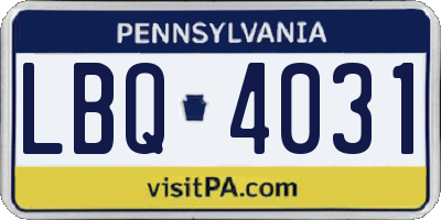 PA license plate LBQ4031