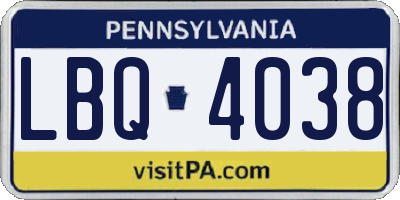 PA license plate LBQ4038