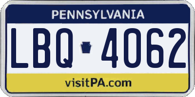 PA license plate LBQ4062