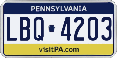 PA license plate LBQ4203