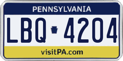 PA license plate LBQ4204