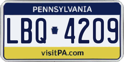 PA license plate LBQ4209