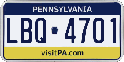 PA license plate LBQ4701