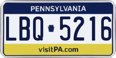 PA license plate LBQ5216