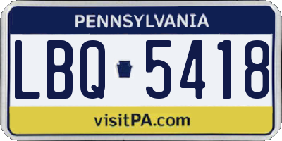 PA license plate LBQ5418