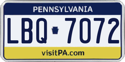 PA license plate LBQ7072