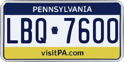 PA license plate LBQ7600