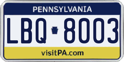 PA license plate LBQ8003
