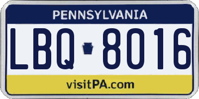 PA license plate LBQ8016