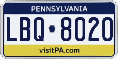 PA license plate LBQ8020