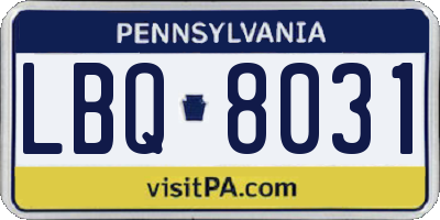 PA license plate LBQ8031