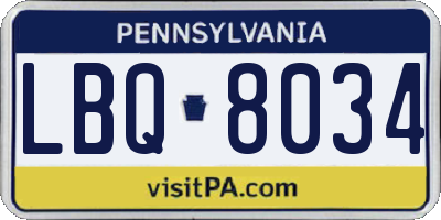 PA license plate LBQ8034