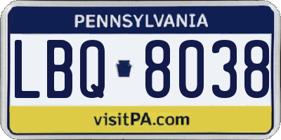 PA license plate LBQ8038