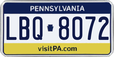 PA license plate LBQ8072